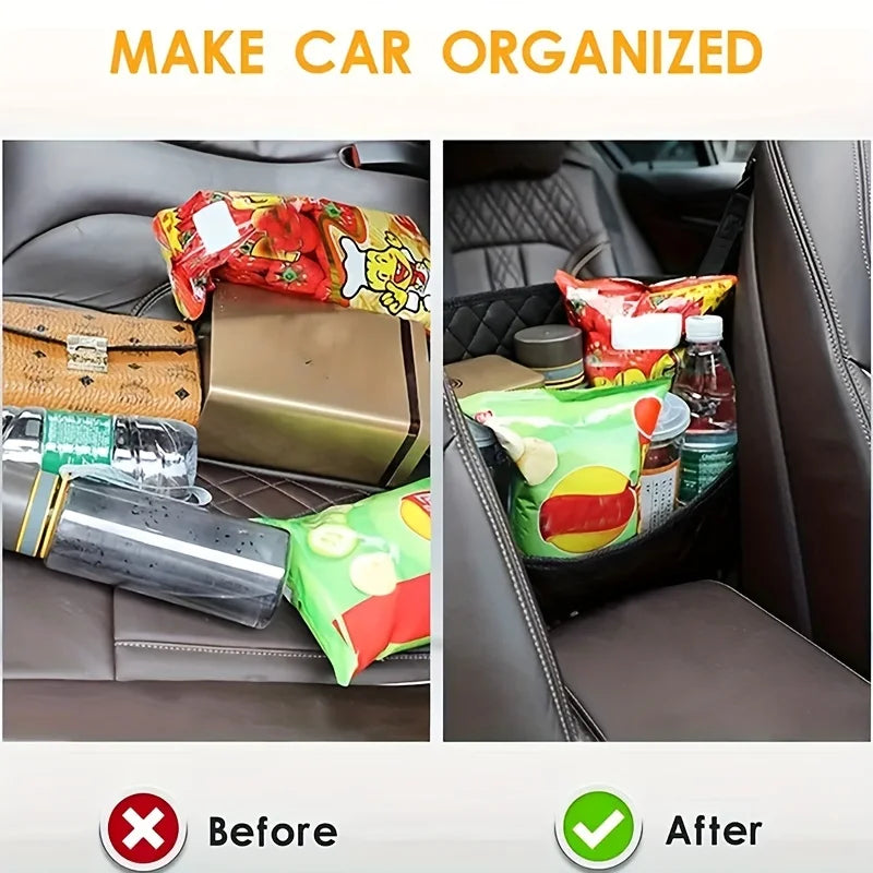 Car Middle Seat Storage Net Large Capacity Leather Bag Seat Back Storage Bag Car Chair Back Supplies Storage Goods Hanging Bag ﻿