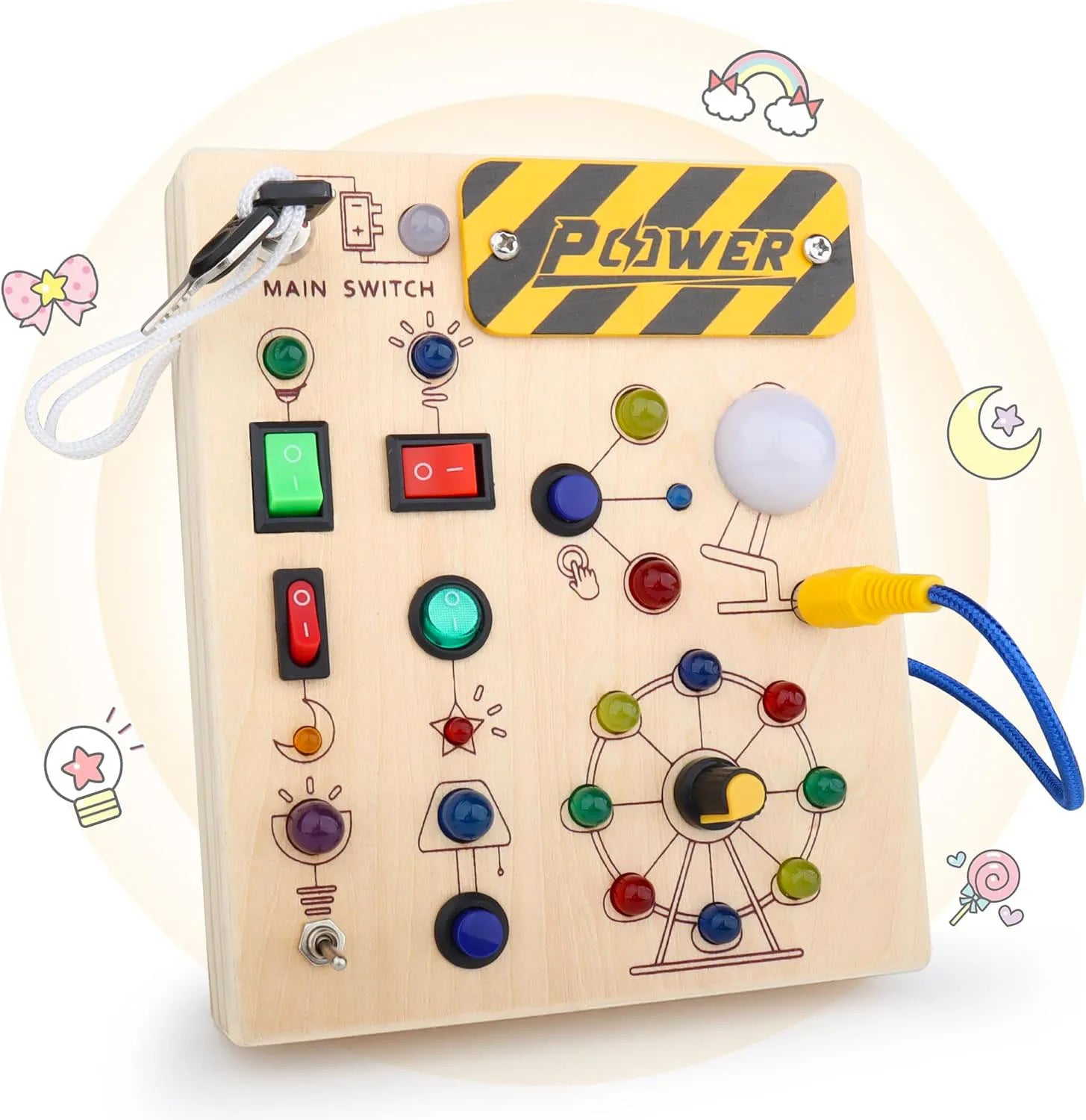 Montessori Busy Board With Switch Control Wooden Toddler Toys Sensory Travel Activities Toys For Kids Puzzle Early Learning Toys