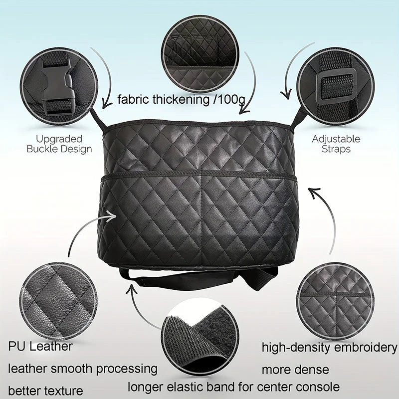 Car Middle Seat Storage Net Large Capacity Leather Bag Seat Back Storage Bag Car Chair Back Supplies Storage Goods Hanging Bag ﻿