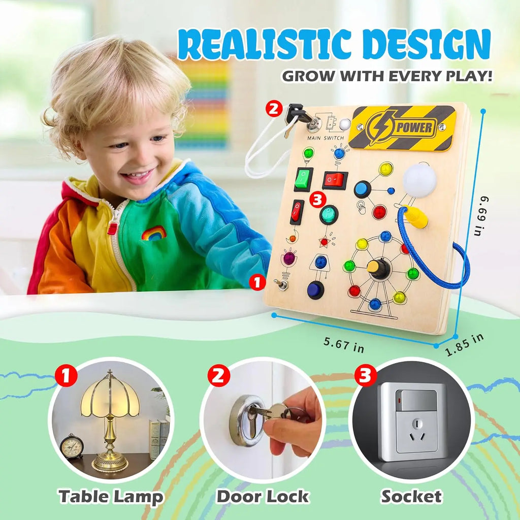Montessori Busy Board With Switch Control Wooden Toddler Toys Sensory Travel Activities Toys For Kids Puzzle Early Learning Toys