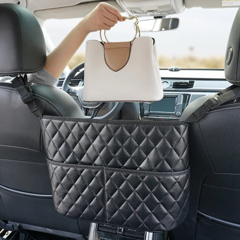 Car Middle Seat Storage Net Large Capacity Leather Bag Seat Back Storage Bag Car Chair Back Supplies Storage Goods Hanging Bag ﻿